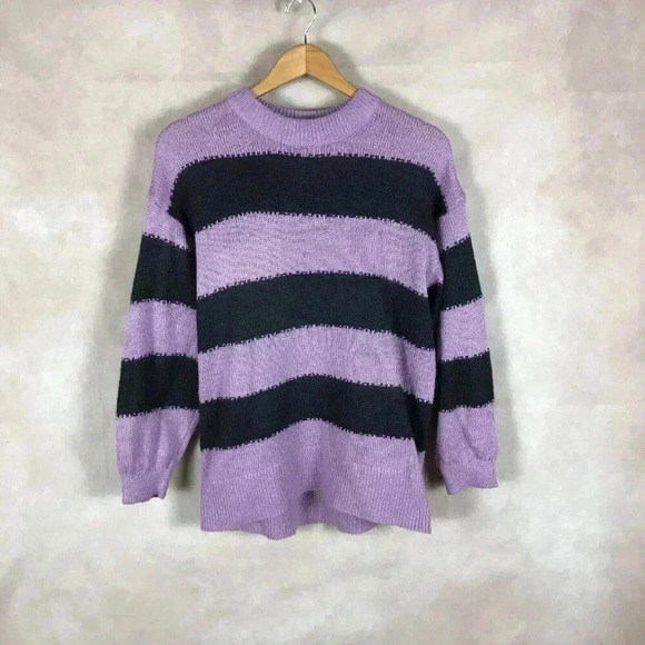 H&M Purple Striped Open Knit Crewneck Sweater NWOT XS - Picture 2 of 5